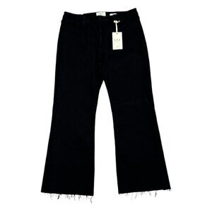 LTJ DENIM Sicily Los Angeles Wide Leg Flare Raw Hem Capri Denim Black Jean 31x25